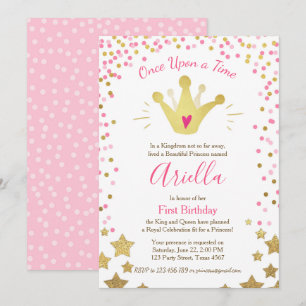 Eerste verjaardagsuitnodiging Princess Gold Pink C Kaart