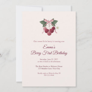 Eerste verjaardagsuitnodiging Raspberry Berry Kaart