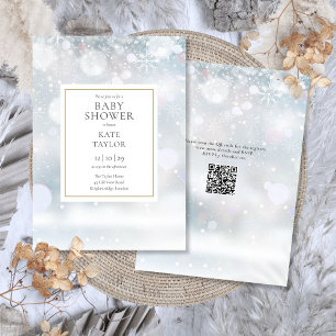 Eerste Winter Sneeuwvlokken QR Code Baby shower Kaart