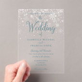 Eerste Wintersneeuwvlokken Elegant Script Weddensc Acryl Uitnodigingen (Insitu (Draagbaar))