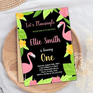 Eerste zwarte groene flamingo verjaardagsuitnodigi kaart