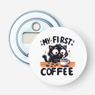 Eerste zwarte koffie avontuur button flesopener