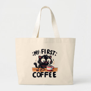 Eerste Zwarte Koffie Avontuur Grote Tote Bag