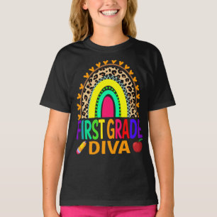 Eersteklas Diva Regenboog Leopard Terug naar Schoo T-shirt
