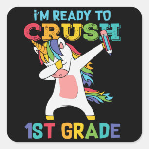 Eersteklas eenhoorn cadeau voor de eerste schoolda vierkante sticker