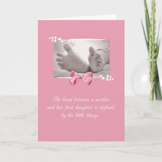 Eerstgeborene Gefeliciteerd Baby Feet Pink Bow Kaart (Voorkant)