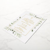 Eerstheiligenis groen goud folie uitnodiging (Gedraaid)