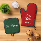 Eet Bak Vrolijk Grappig Kerstcadeau Rood Groen Ovenwant & Pannenlap Set (Top down)