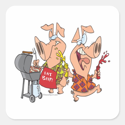 Eet beef grappig barbecue BBQing Varkens Vierkante Sticker (Voorkant)