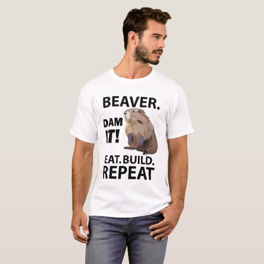 Eet Build Herhaal Grappig Beverdier T-shirt (Voorkant volledig)