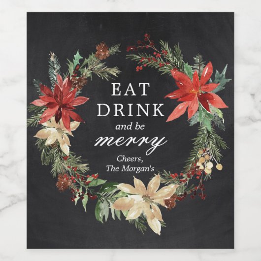 Eet de Drink en ben het Merry kerstwijn Etiket (Enkel label)