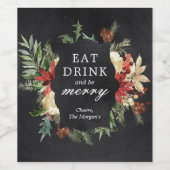Eet de Drink en ben het Merry kerstwijn Etiket (Enkel label)