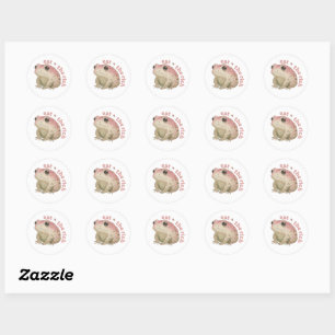 Eet de rijke - roze kikker ronde sticker