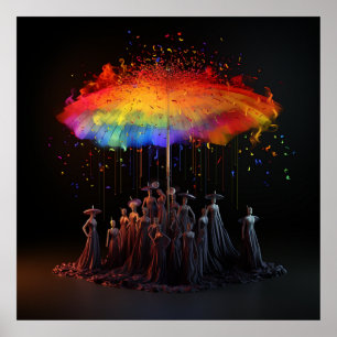 Eet de rijke symbolische paraplu kunst poster