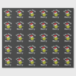 Eet Dink en wees vrolijk Pickleball Kerst Cadeaupapier
