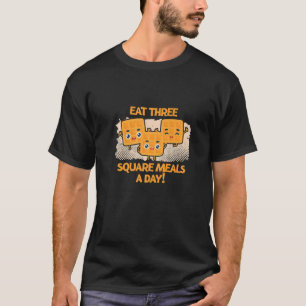 Eet drie vierkante maaltijden per dag ontbijtwafel t-shirt