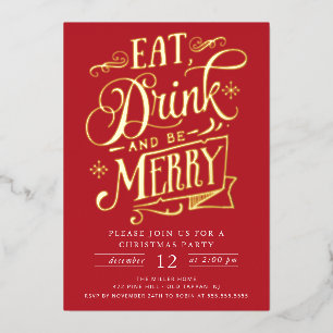 Eet Drink & Be Merry Christmas Party Folie Feestdagenkaart