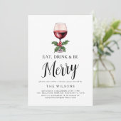 Eet Drink & Be Merry Christmas Party Kaart (Staand voorkant)