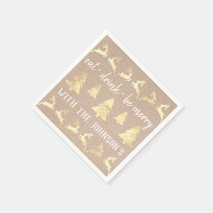 Eet Drink Be Merry Gold Rendier Kraft Cottage Lux Servet