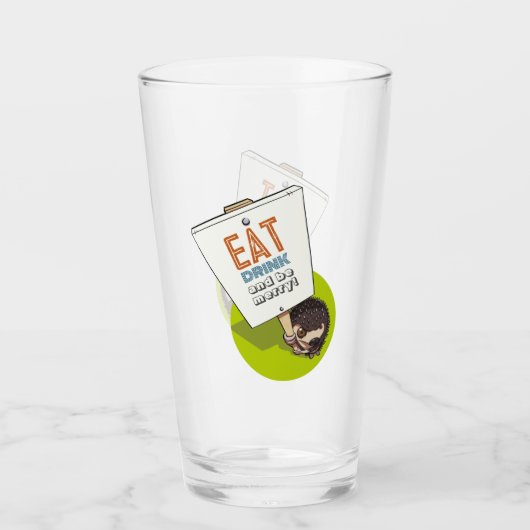 Eet Drink & Be Merry Hedgehog Picket Sign Glas (Voorkant)