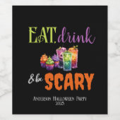 Eet, Drink & Ben Enge Halloween Party Neon Retro Wijn Etiket (Enkel label)