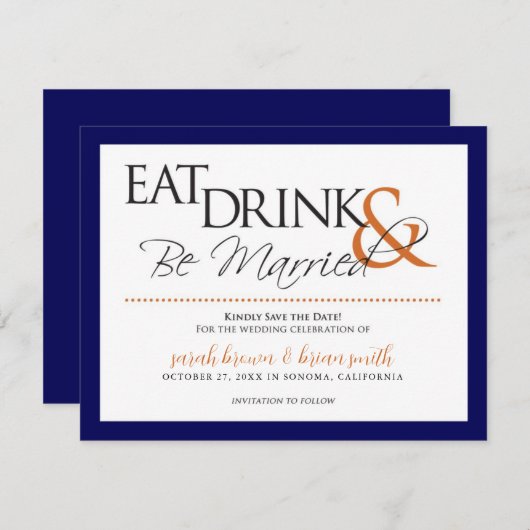 Eet, Drink & Ben getrouwd bruiloft Save the Date (Voorkant / Achterkant)