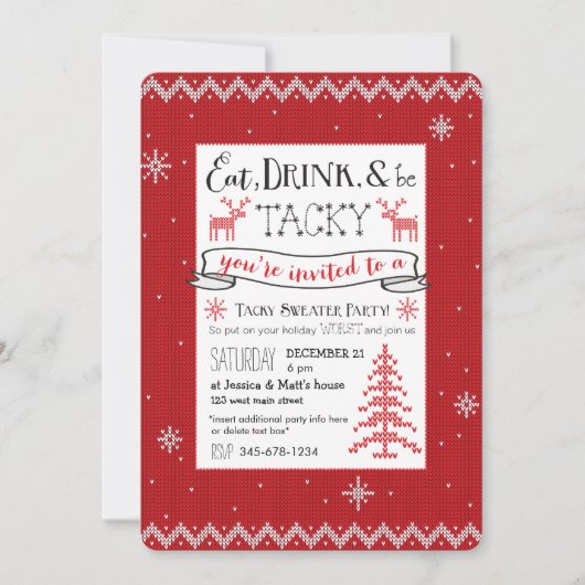 Eet, Drink & ben Tacky Sweater Party nodigt uit Kaart (Voorkant)