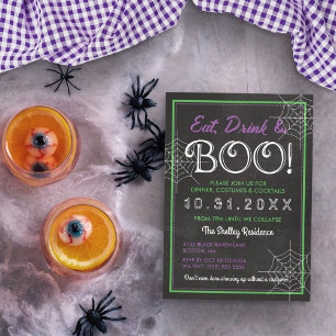 Eet Drink & Boo! Chalkboard Halloween Party Kaart