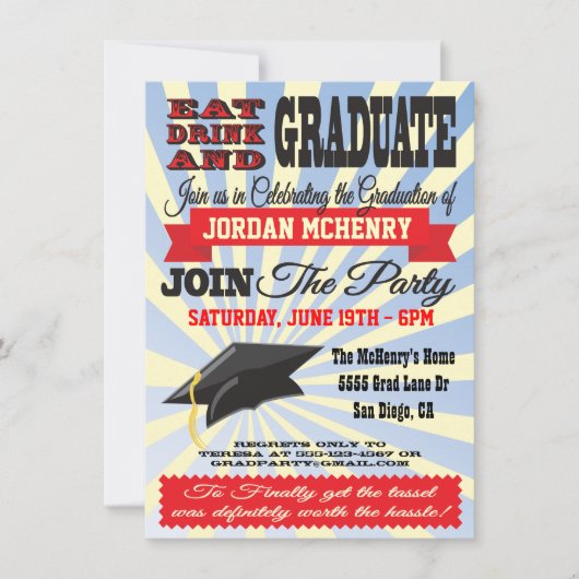 Eet, Drink en Afstuderen!  Afstudeeruitnodigingen Kaart (Voorkant)