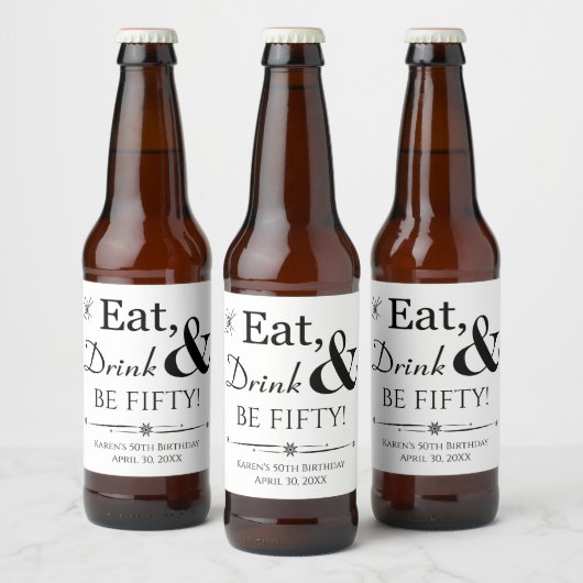 Eet Drink en ben 50 Retro 50th Birthday Bier Etiket (Flessen)