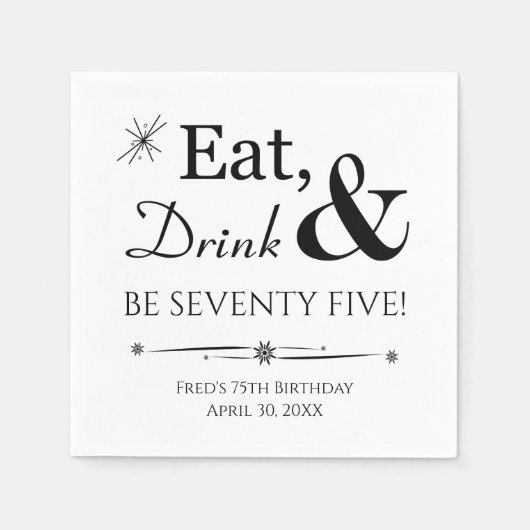Eet Drink en ben 75 Retro 75e verjaardag Servet (Voorkant)