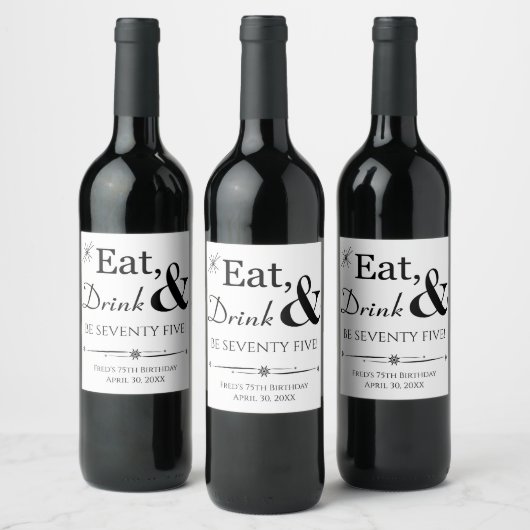 Eet Drink en ben 75 Retro 75e verjaardag Wijn Etiket (Flessen)