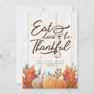 Eet, drink en ben dankbaar. Thankgiving diner Bedankkaart