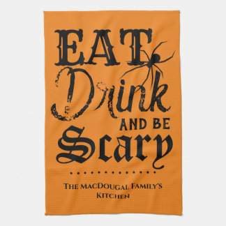 Eet Drink en ben de eng Halloween Familie van de D Theedoek