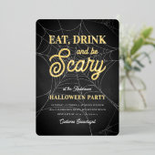 Eet, Drink en ben een enge halloween-partij Folie Uitnodiging (Staand Voorkant)
