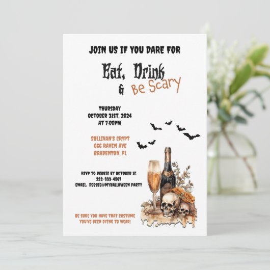 Eet, Drink en ben een enge halloween-partij Kaart (Staand voorkant)