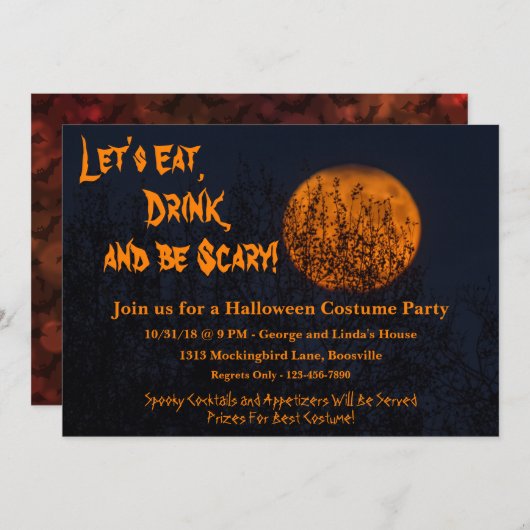 Eet, Drink en ben een enge halloween-partij Kaart (Voorkant / Achterkant)