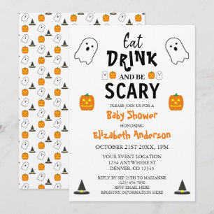 Eet, Drink en ben eng Halloween Baby shower Kaart