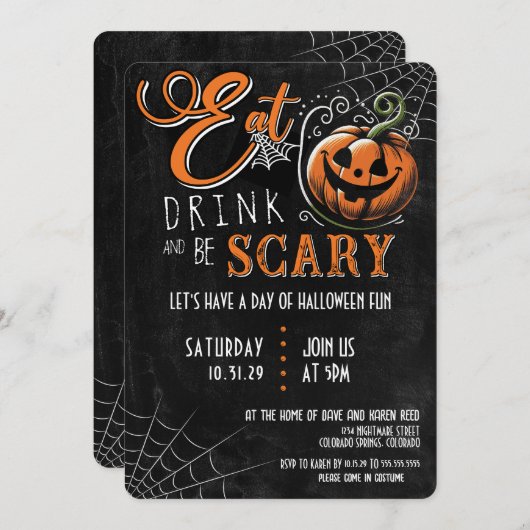 Eet, Drink en ben eng Halloween Partij Kaart (Voorkant / Achterkant)