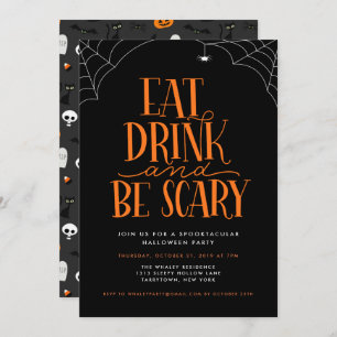 Eet, Drink en ben eng Halloween Partij Kaart