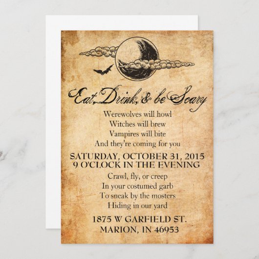 Eet, Drink, en ben eng Halloween Uitnodiging (Voorkant / Achterkant)