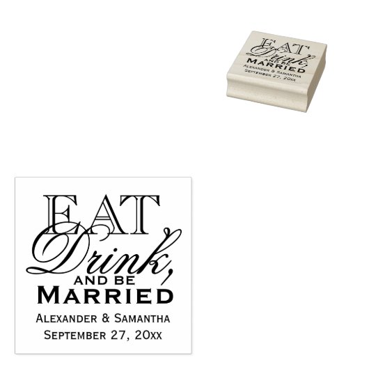 Eet, Drink, en ben getrouwd Custom Wedding Stamp Rubberstempel (Gestempeld)