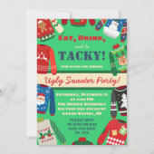 Eet, Drink en ben Tacky Ugly Sweater Holiday Party Kaart (Voorkant)