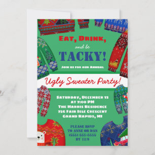Eet, Drink en ben Tacky Ugly Sweater Holiday Party Kaart