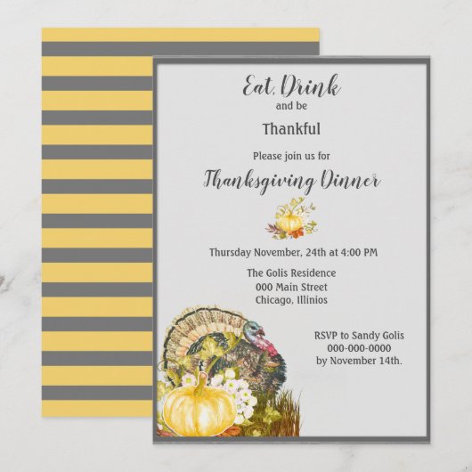Eet Drink en ben Thankful Thanksgiving Dinner Kaart (Voorkant / Achterkant)