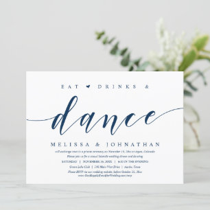 Eet, Drink en Dans, Trouw Elopement Feest Uitnodig Kaart