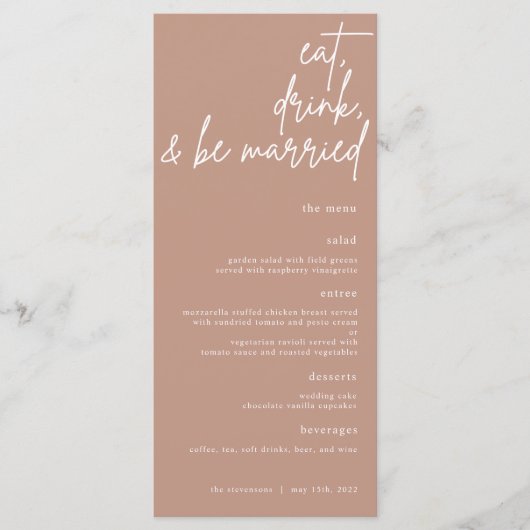 Eet, Drink, En Getrouwd Script Bruiloftsmenu Menu (Voorkant)