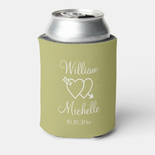 Eet drink en getrouwd zijn olijfgroene bruiloft blikjeskoeler (Blikje Achterkant)