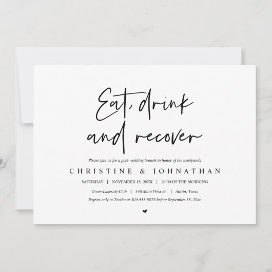 Eet, drink en herstel na de bruiloft kaart (Voorkant)