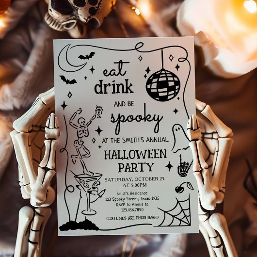 Eet Drink en Spooky Cocktail Halloween Party Kaart